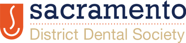 Logo of Sacramento District Dental Society with an orange smiley face symbol to the left and the text "Sacramento District Dental Society" in blue and orange on the right.